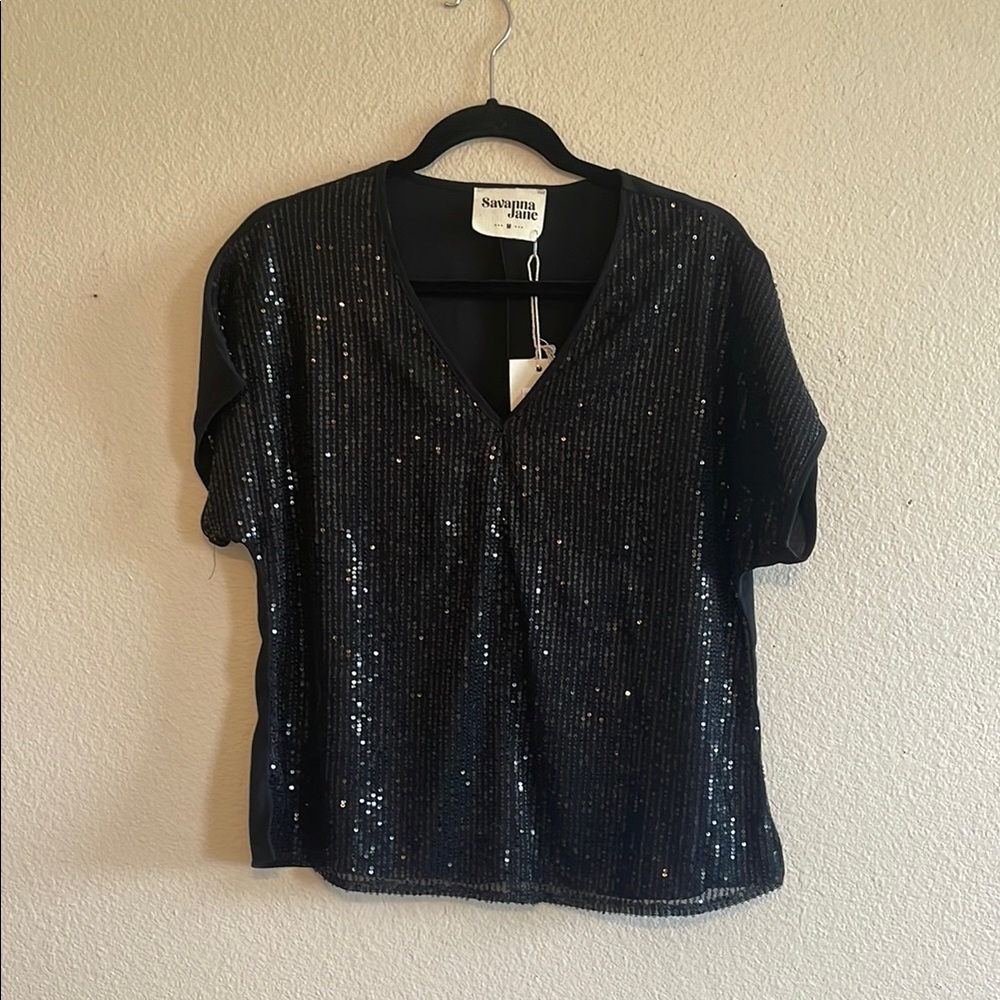Savana Jane NYC Rooftop Party Top Black Sequin size medium‎